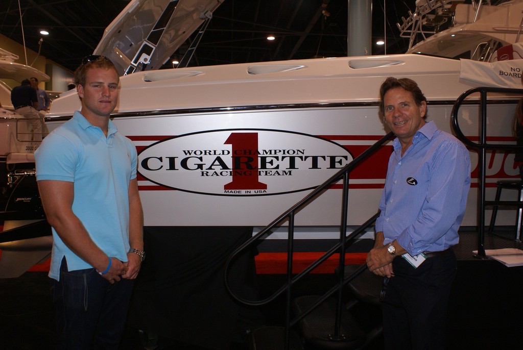 Mark Chapman, of CRS Yachts (right) intrdouced his son, Cooper (left) to the delights of Miami. © Bob Wonders